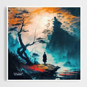 Samurai‎ Ninja Fantasy Art Watercolor Oil Painting Art Print